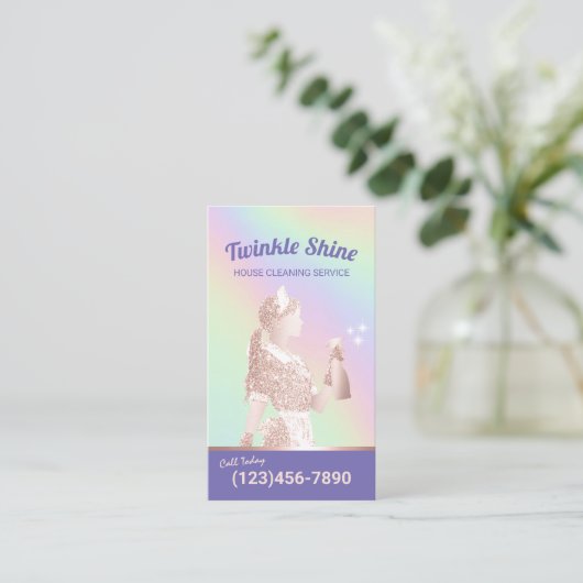 Schoonmaakservice voor meisjes Holografische House Visitekaartje (Staand voorkant)