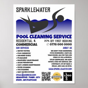 Schoonmaakservice voor pool-zwemblageontwerp poster