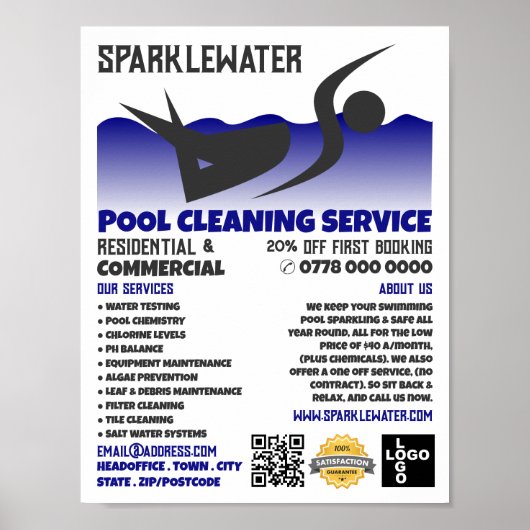 Schoonmaakservice voor pool-zwemblageontwerp poster (Voorkant)