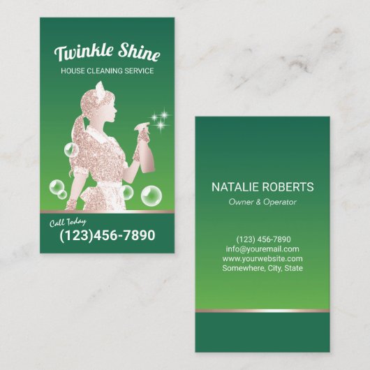Schoonmaakservice voor schoonmaakster Elegant Groe Visitekaartje (Voorkant / Achterkant)