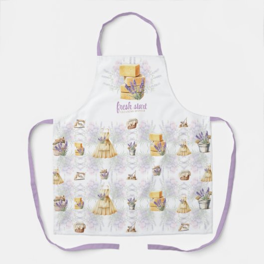 Schoonmaakservice Waterverf Lavendelzeep Schort (Voorkant)