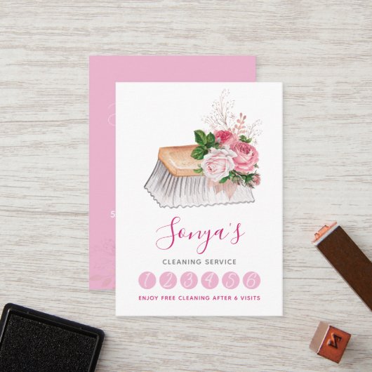 Schoonmaakservice Waterverf schoonmaakborstel Klantenkaartje (Voorkant / Achterkant in situ)