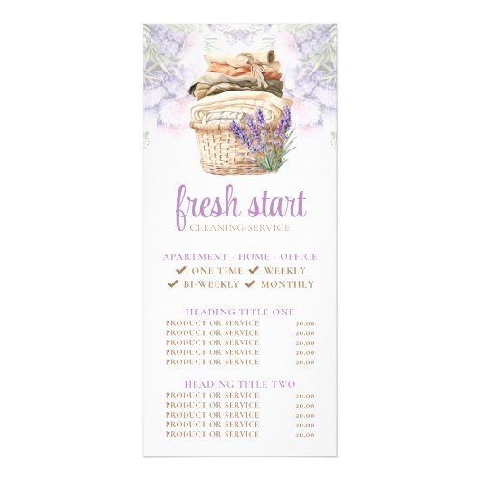 Schoonmaakservice Waterverf Wasgoed Prijslijst Reclamekaart (Voorkant)