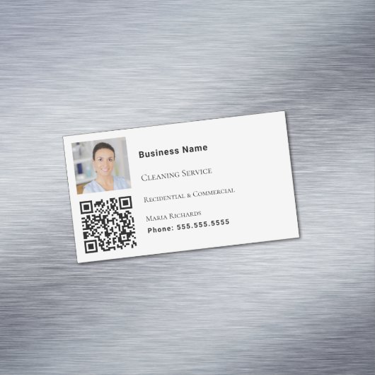 Schoonmaakservice witte foto QR-code Magnetisch Visitekaartje (Voorbeeld)