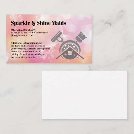 Schoonmaakservice | Zeepbellen bezems Mop Visitekaartje (Voorkant / Achterkant)