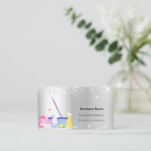 Schoonmaakservice zilver glitter stof QR code foto Visitekaartje (Staand voorkant)