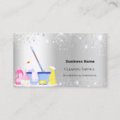 Schoonmaakservice zilver glitter stof QR code foto Visitekaartje (Voorkant)