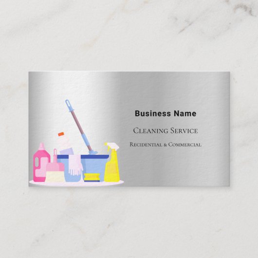 Schoonmaakservice zilver QR code foto premium Visitekaartje (Voorkant)