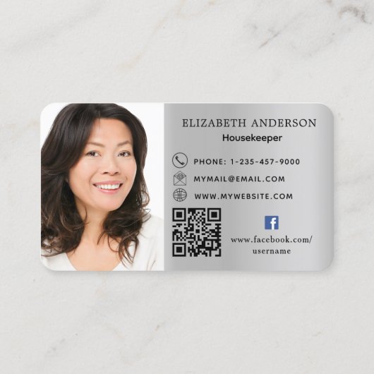 Schoonmaakservice zilver QR code foto Visitekaartje (Achterkant)