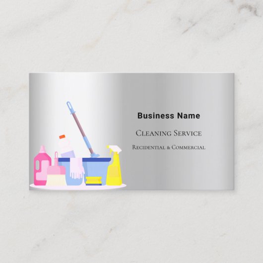 Schoonmaakservice zilver QR code foto Visitekaartje (Voorkant)