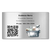Schoonmaakservice zilveren QR-code Magnetisch Visitekaartje (Voorkant)