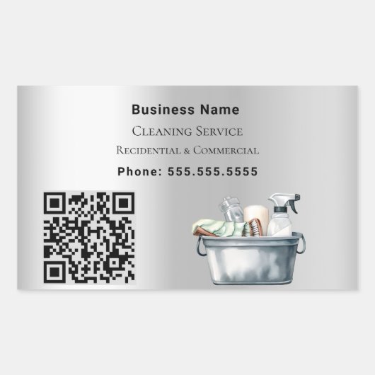 Schoonmaakservice zilveren QR-code Rechthoekige Sticker (Voorkant)