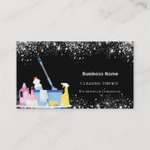 Schoonmaakservice zwart glitter QR foto premium Visitekaartje (Voorkant)