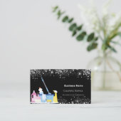 Schoonmaakservice zwart glitterstof QR code foto Visitekaartje (Staand voorkant)