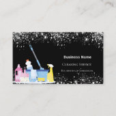 Schoonmaakservice zwart glitterstof QR code foto Visitekaartje (Voorkant)