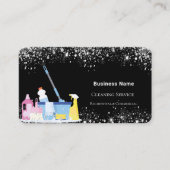Schoonmaakservice zwart glitterstof QR code foto Visitekaartje (Voorkant)