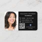 Schoonmaakservice zwart glitterstof QR code foto Visitekaartje (Achterkant)