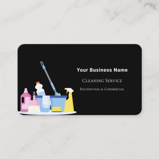 Schoonmaakservice zwarte QR code foto Visitekaartje (Voorkant)