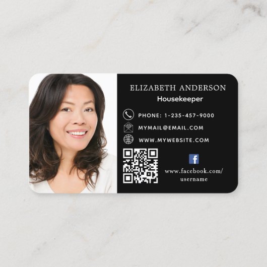 Schoonmaakservice zwarte QR code foto Visitekaartje (Achterkant)