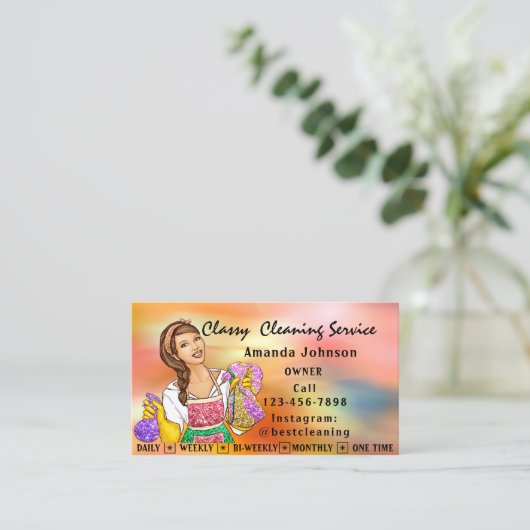 Schoonmaakservices voor klaslokalen Maid Holograaf Visitekaartje (Staand voorkant)