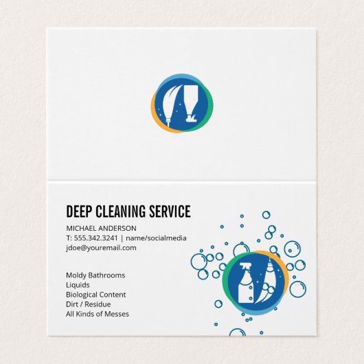 Schoonmaakspray Bezem | Zeepbellen Visitekaartje (Buitenkant ongevouwen)