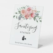 Schoonmaakstation Blush Pink Floral Weddenschap Reclamebord Met Voetstuk (Voorkant)