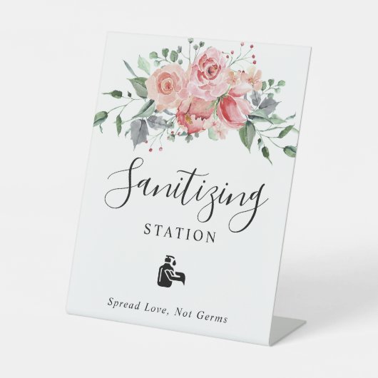 Schoonmaakstation Blush Pink Floral Weddenschap Reclamebord Met Voetstuk (Voorkant)