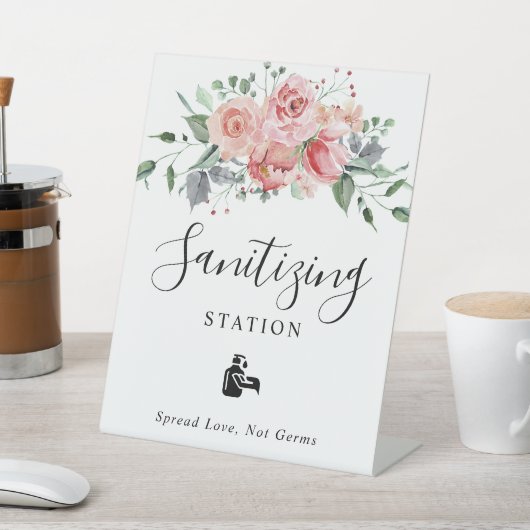 Schoonmaakstation Blush Pink Floral Weddenschap Reclamebord Met Voetstuk (Insitu)