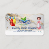 Schoonmaakster Huis Logo en Schoonmaakmiddelen Visitekaartje (Voorkant)