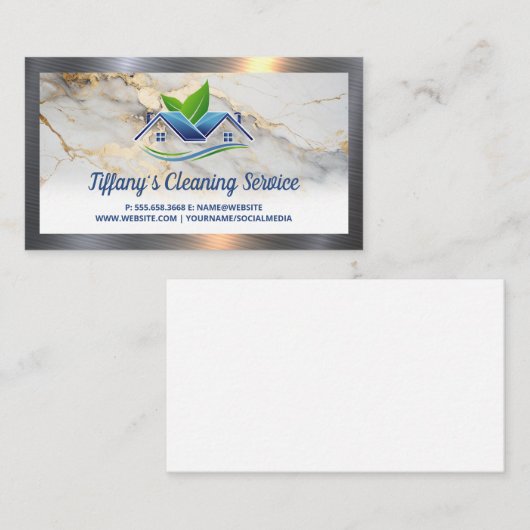 Schoonmaakster Huis Logo | Metaalgrens Visitekaartje (Voorkant / Achterkant)
