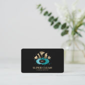Schoonmaakster Huis Schoon Blauw Gouden Monogram Visitekaartje (Staand voorkant)