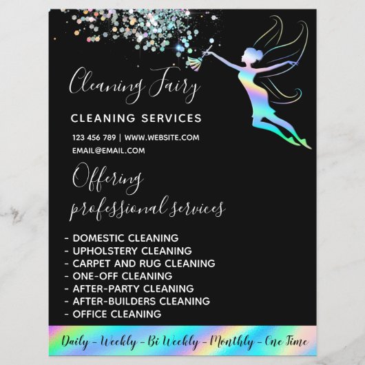 Schoonmaakster Huis Schoon Holografisch Glanzend Flyer (Voorkant)