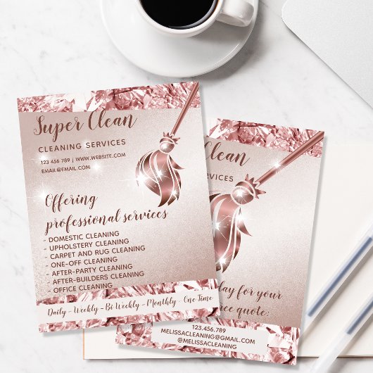 Schoonmaakster Huis Schoonmaken Glanzend Roze Goud Flyer