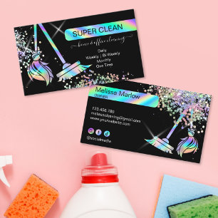 Schoonmaakster Huis Schoonmaken Glanzende Holograf Visitekaartje