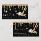 Schoonmaakster Huis Sparkling Druppelend Goud Visitekaartje (Voorkant / Achterkant)