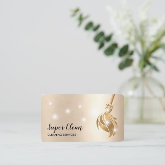 Schoonmaakster Huis Sparkling goud Visitekaartje (Staand voorkant)