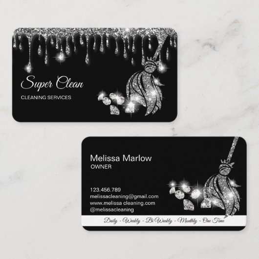 Schoonmaakster Huis Sparkling zilveren diamanten Visitekaartje (Voorkant / Achterkant)