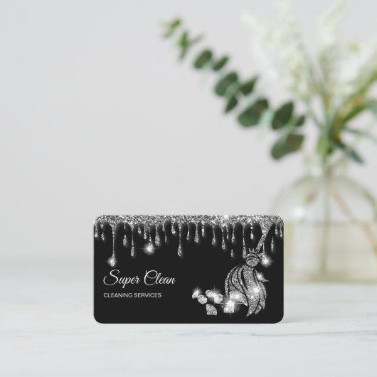 Schoonmaakster Huis Sparkling zilveren diamanten Visitekaartje (Staand voorkant)