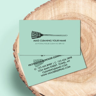 Schoonmaakster Huishoudster groen bezem logo Visitekaartje