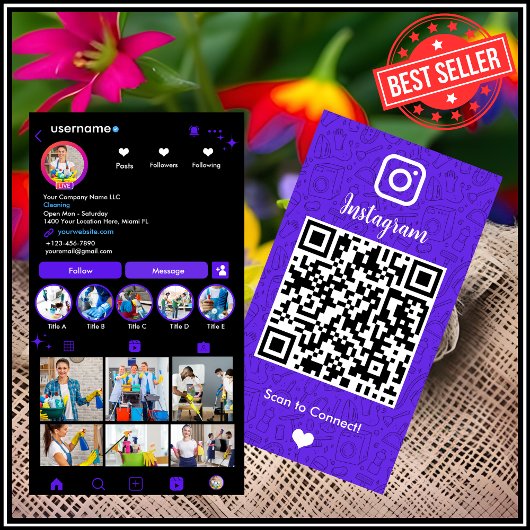 Schoonmaakster Instagram Violet Housekeeping QR Visitekaartje