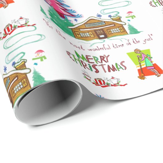 Schoonmaakster Merry Christmas Wrapping Papier (Rol Hoek)