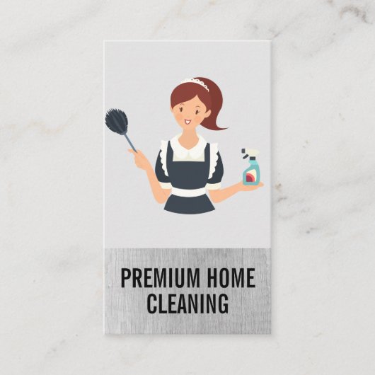 Schoonmaakster met Duster en Cleaning Spray Visitekaartje (Voorkant)
