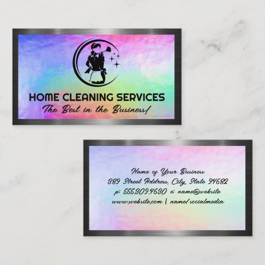 Schoonmaakster met Stoffer | Kleurrijke Achtergron Visitekaartje (Voorkant / Achterkant)