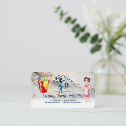 schoonmaakster | Schonere materialen Visitekaartje (Staand voorkant)