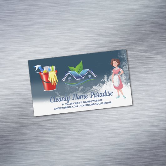 Schoonmaakster Schoonmaakhuis en Schoonmaakartikel Magnetisch Visitekaartje (Voorbeeld)
