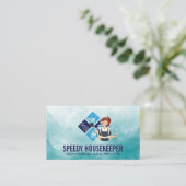 Schoonmaakster | Schoonmaakpictogrammen | Huishoud Visitekaartje (Staand voorkant)