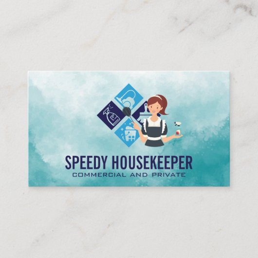 Schoonmaakster | Schoonmaakpictogrammen | Huishoud Visitekaartje (Voorkant)