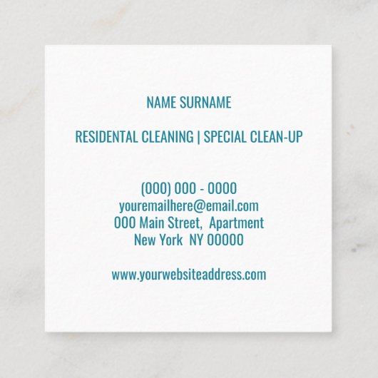 schoonmaakster schoonmaakster vierkante visitekaartje (Achterkant)