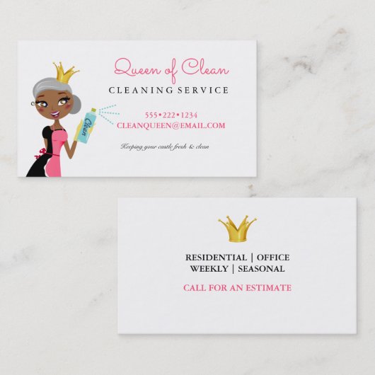 Schoonmaakster Service Etnisch Karakter Kroon Busi Visitekaartje (Voorkant / Achterkant)
