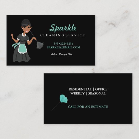 Schoonmaakster Service Karakter Featherduster Busi Visitekaartje (Voorkant / Achterkant)